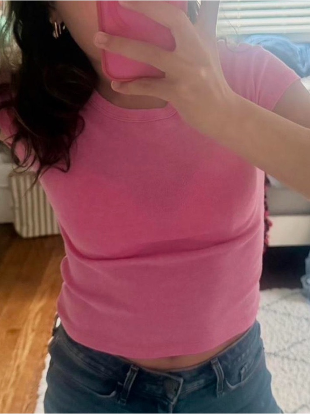 American Eagle Outfitters Pink Short-Sleeve Crewneck Tee - Size S